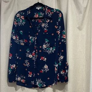 Express Navy Floral Button Down Shirt